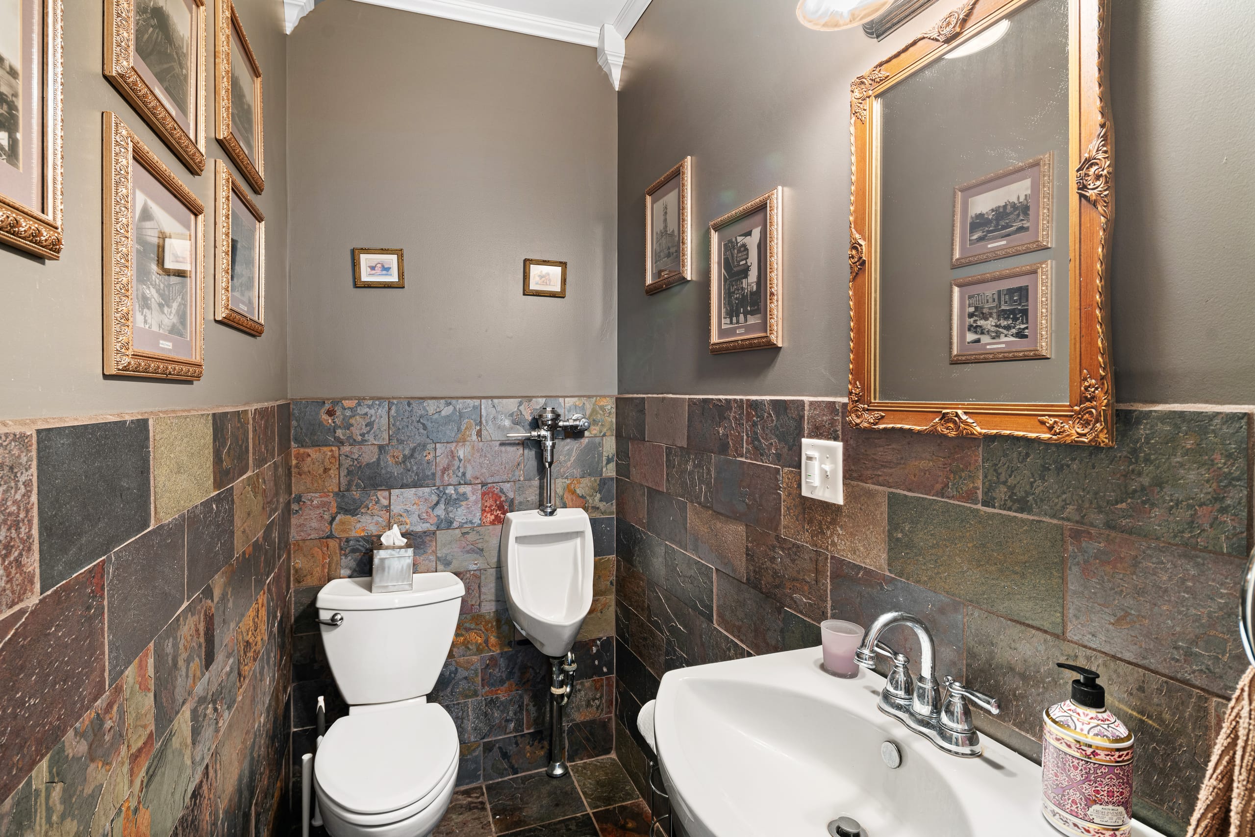 Slate-tiled powder room