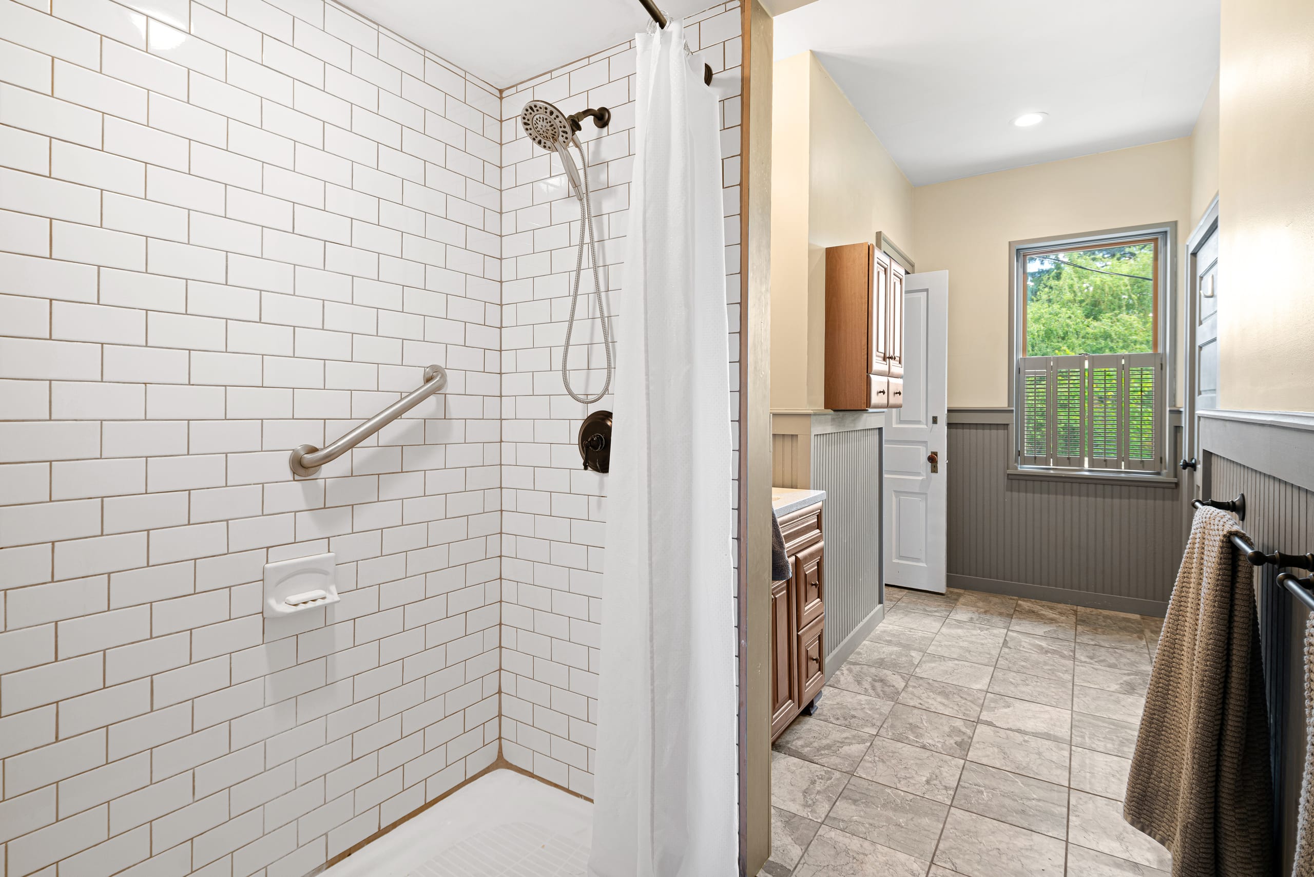 Subway-tile shower, second-floor bath